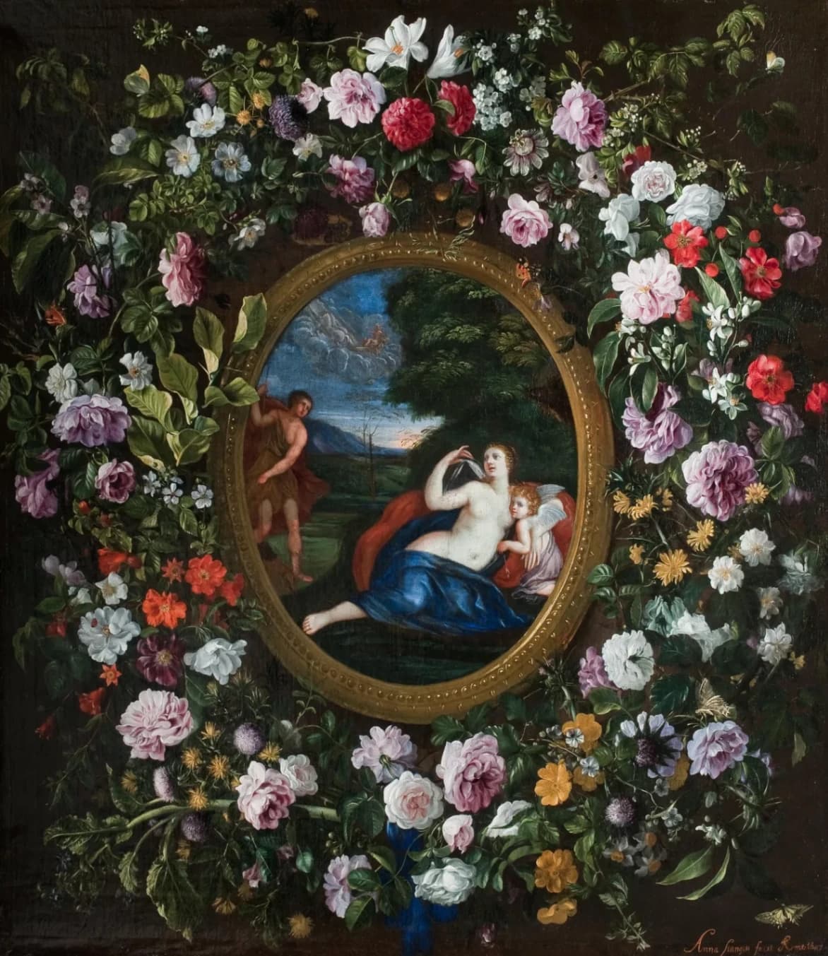 Anna Stanchi, Apollo, Venere e Cupido circondati da un mazzo di fiori, c. 1647, olio su tela, collezione privata.